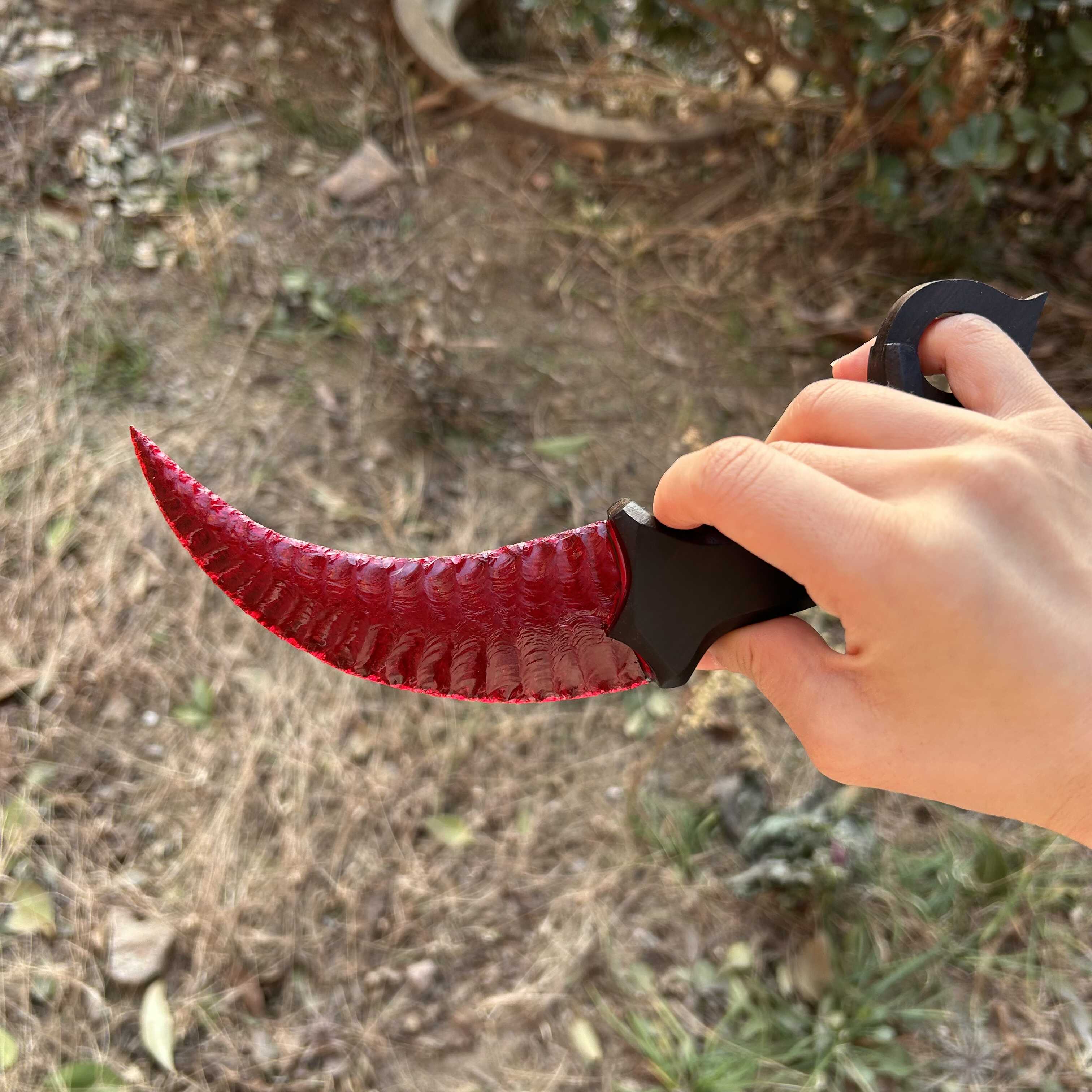 Red Glass Karambit with Ebony Handle