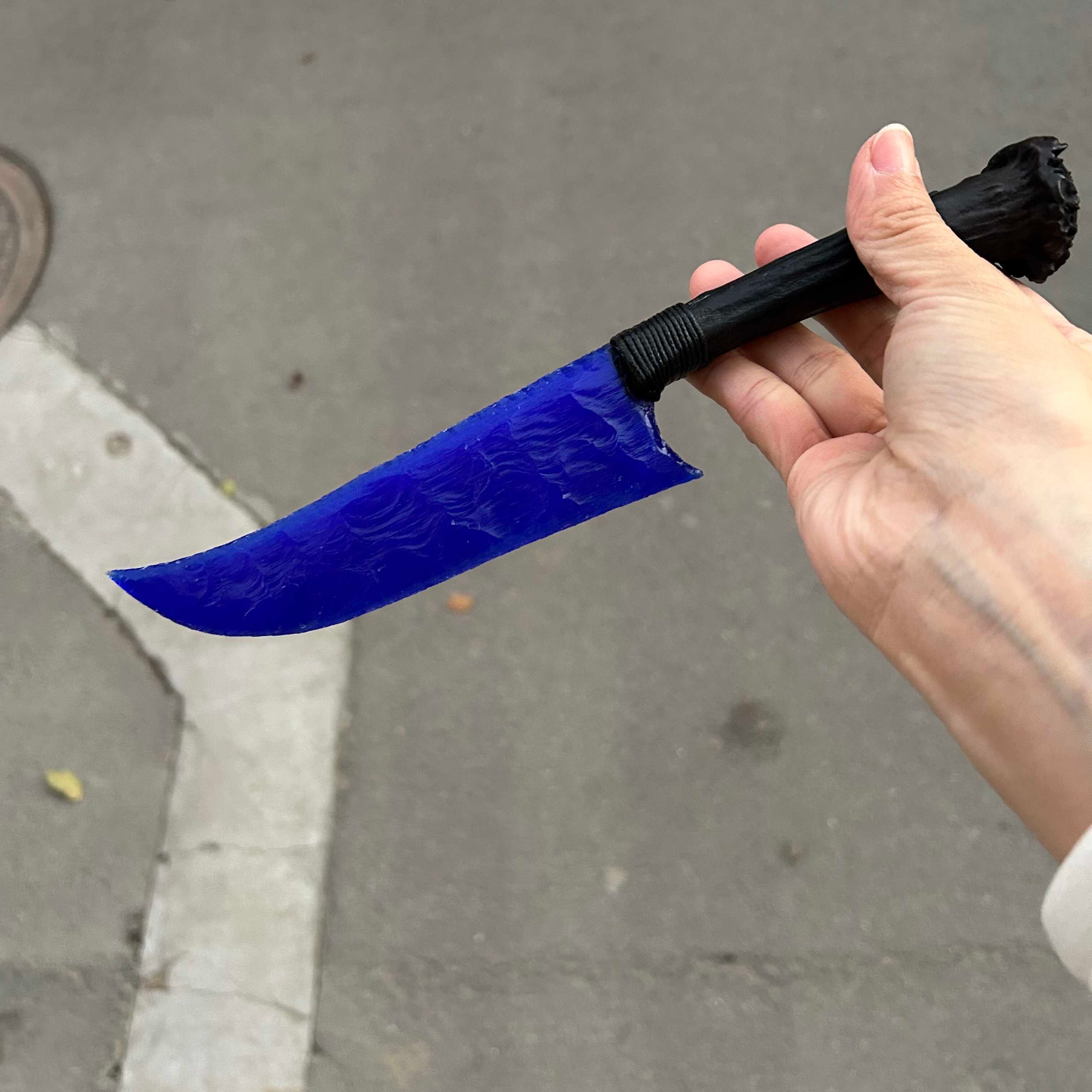 Klein Blue Cat’s Eye Stone Hunting Knife with Antler Handle