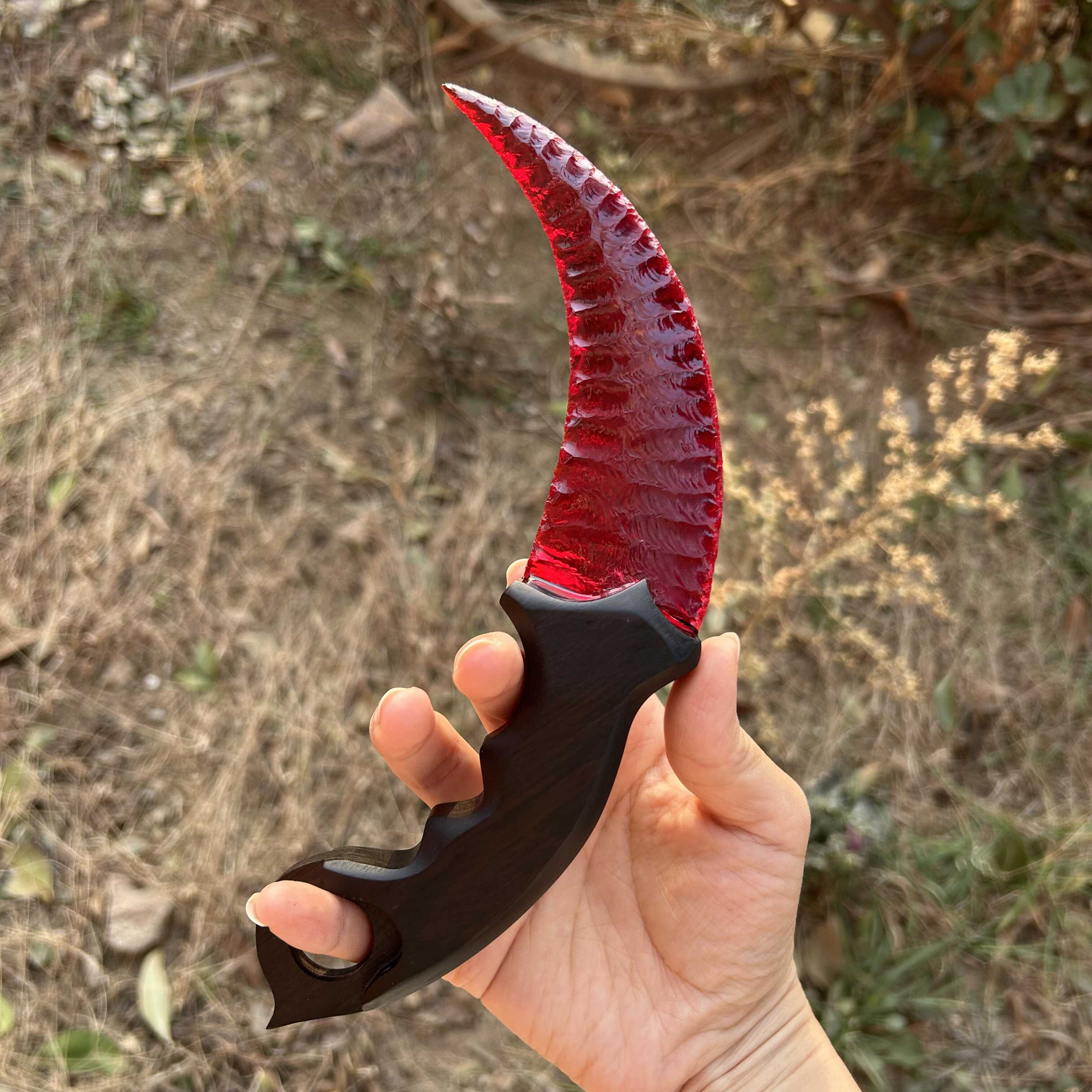 Red Glass Karambit with Ebony Handle