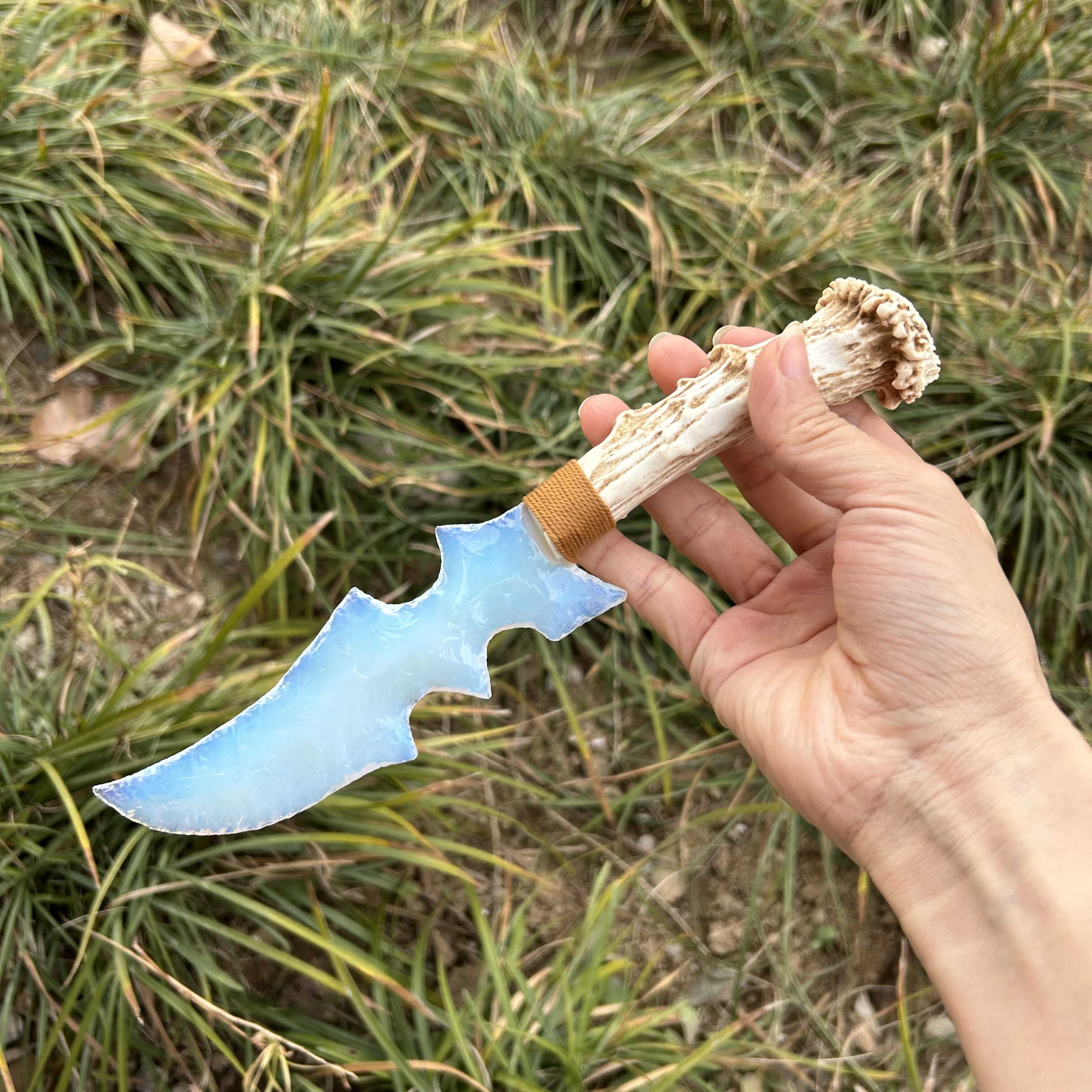 Opal Irregular Hunting Knife with Antler Handle