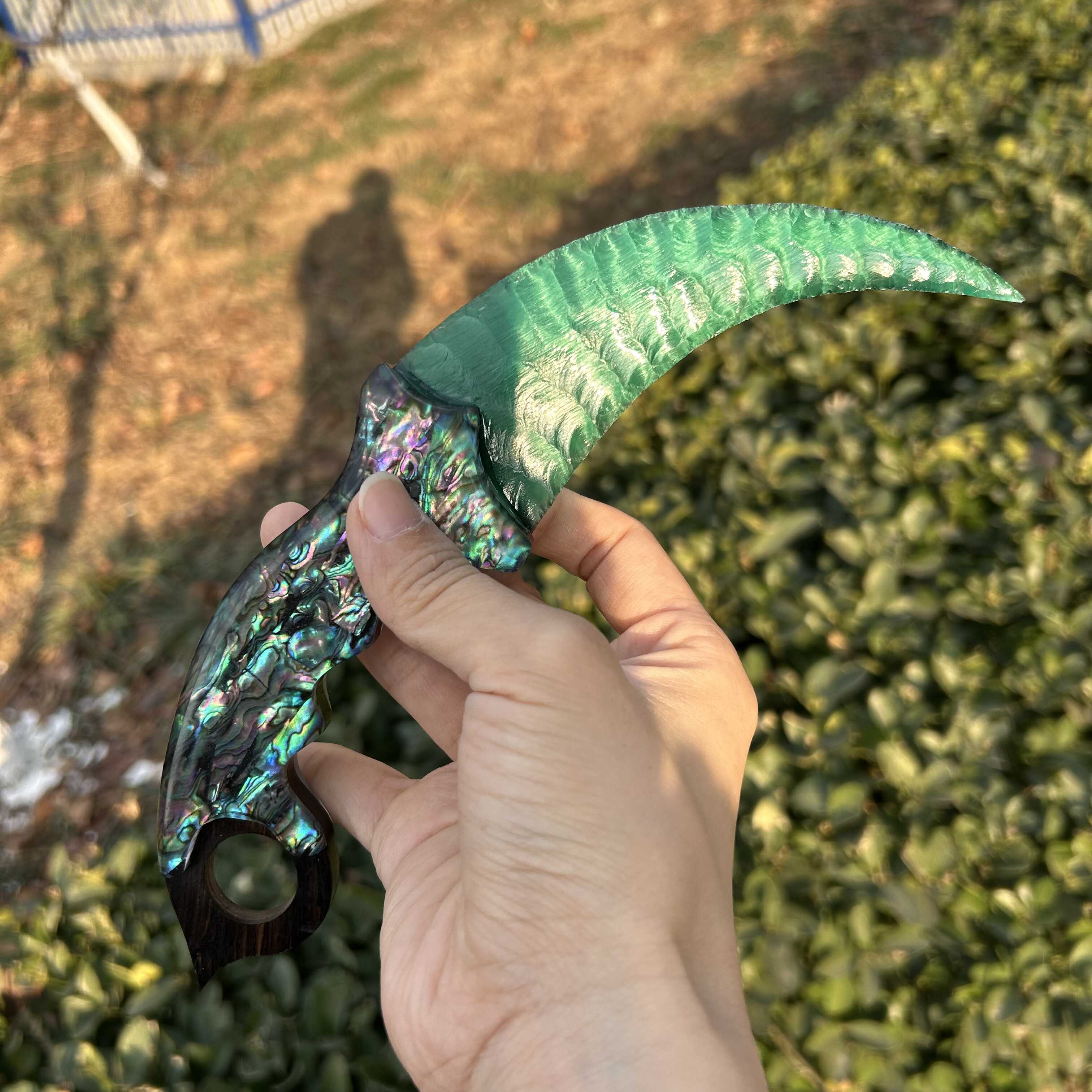Green Cat’s Eye Stone Karambit with Abalone Shell Handle