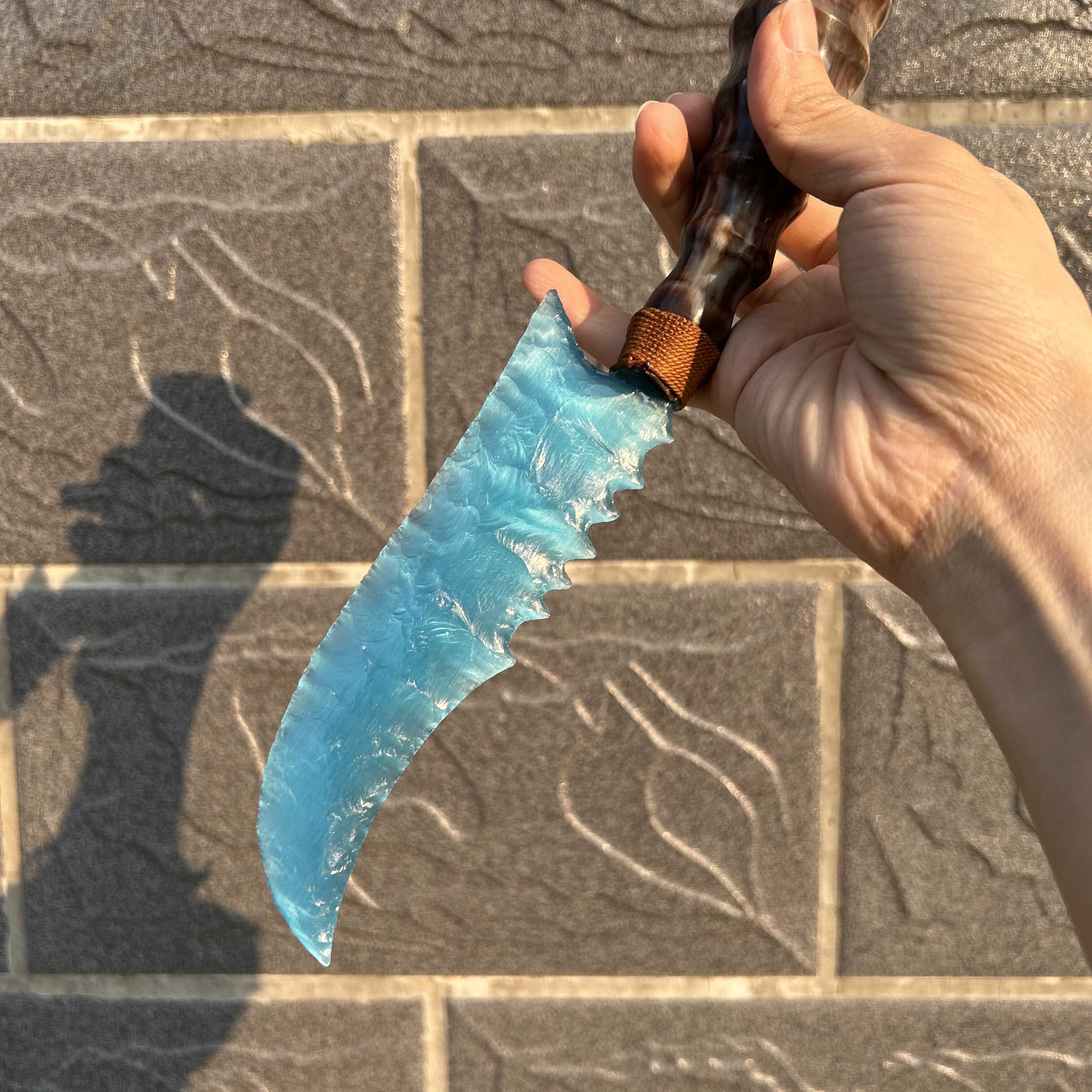 Peacock Blue Cat’s Eye Stone Karambit with Ebony Handle