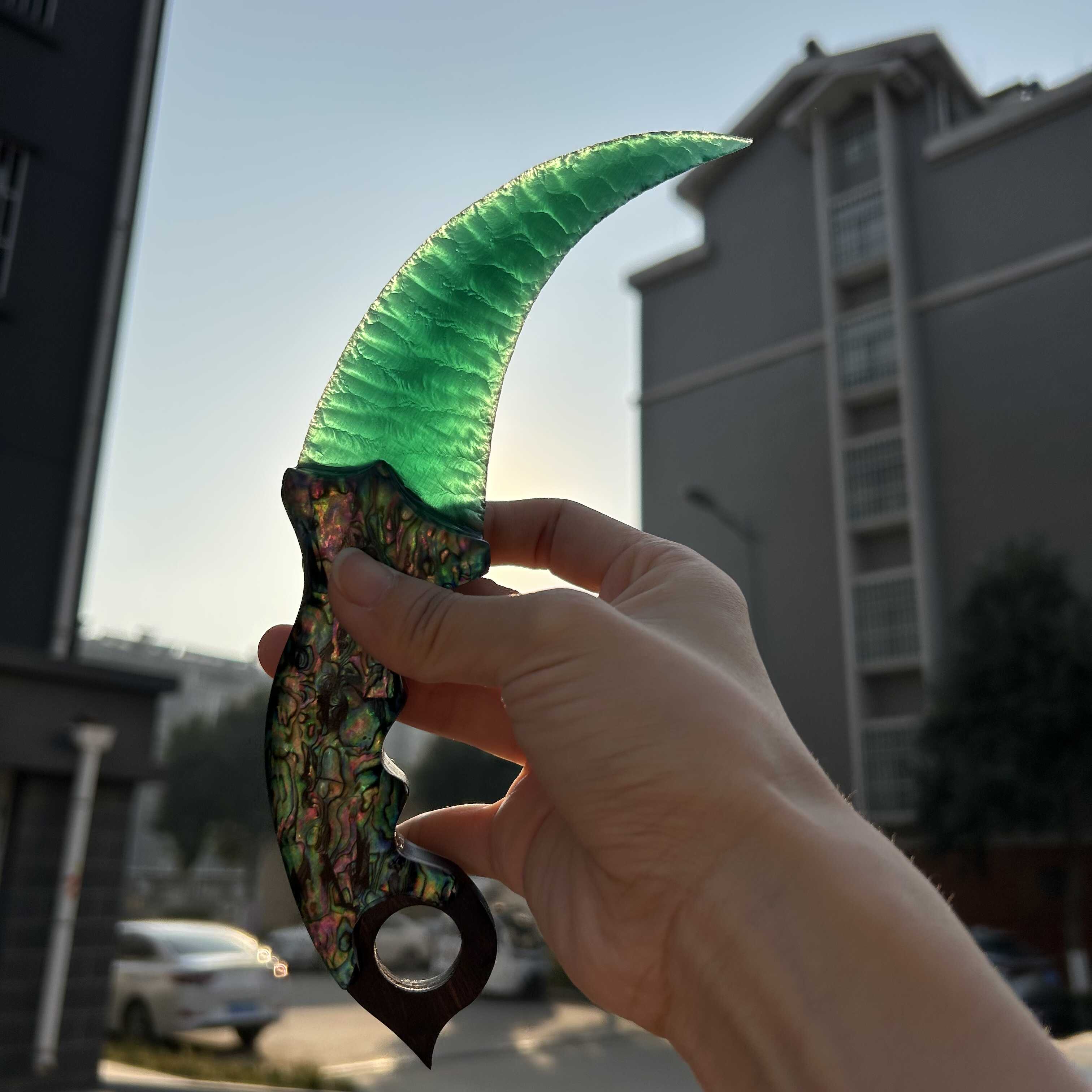 Green Cat’s Eye Stone Karambit with Abalone Shell Handle