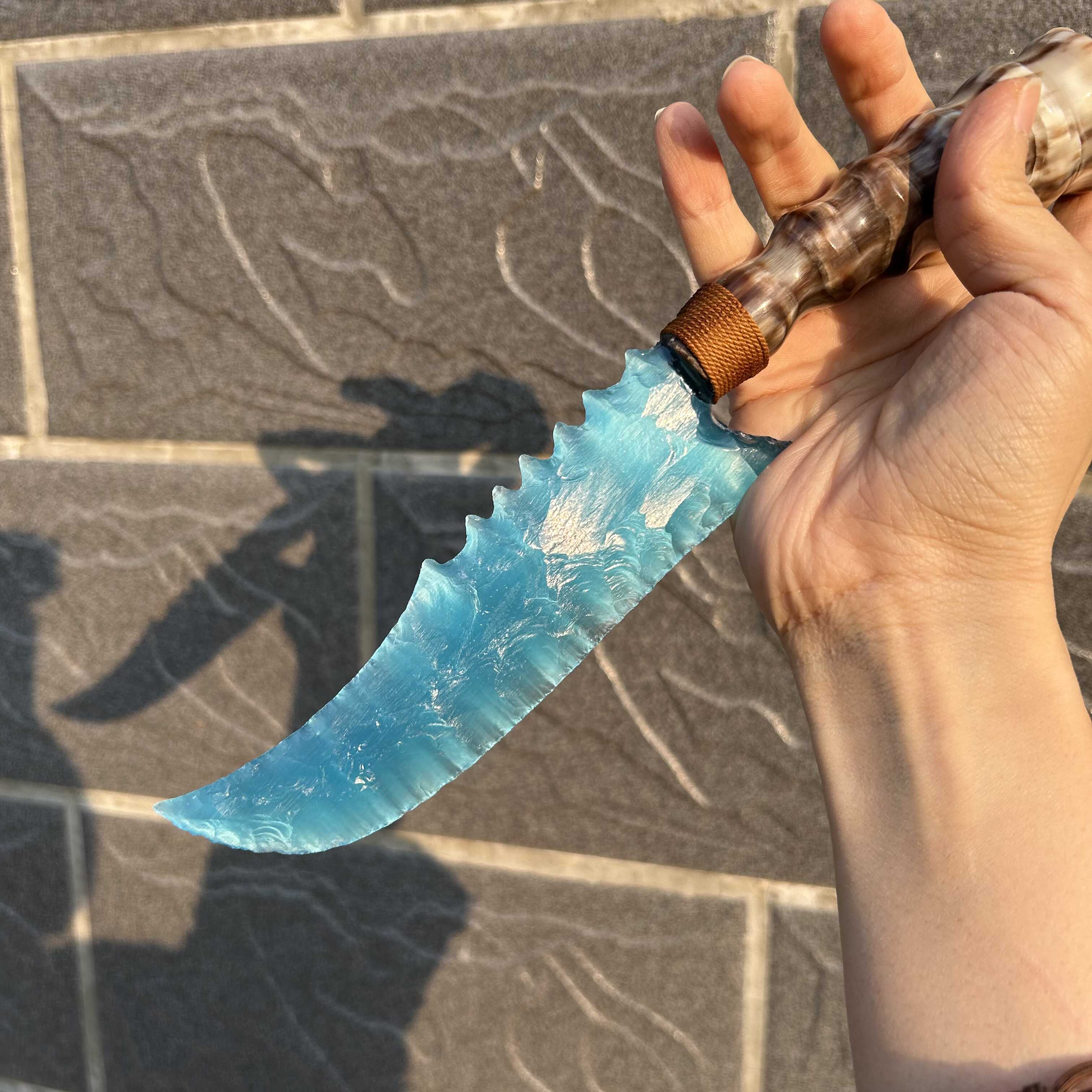 Peacock Blue Cat’s Eye Stone Karambit with Ebony Handle