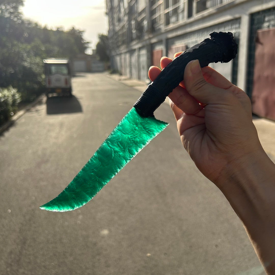 Green Cat’s Eye Stone Hunting Knife with Black Antler Handle