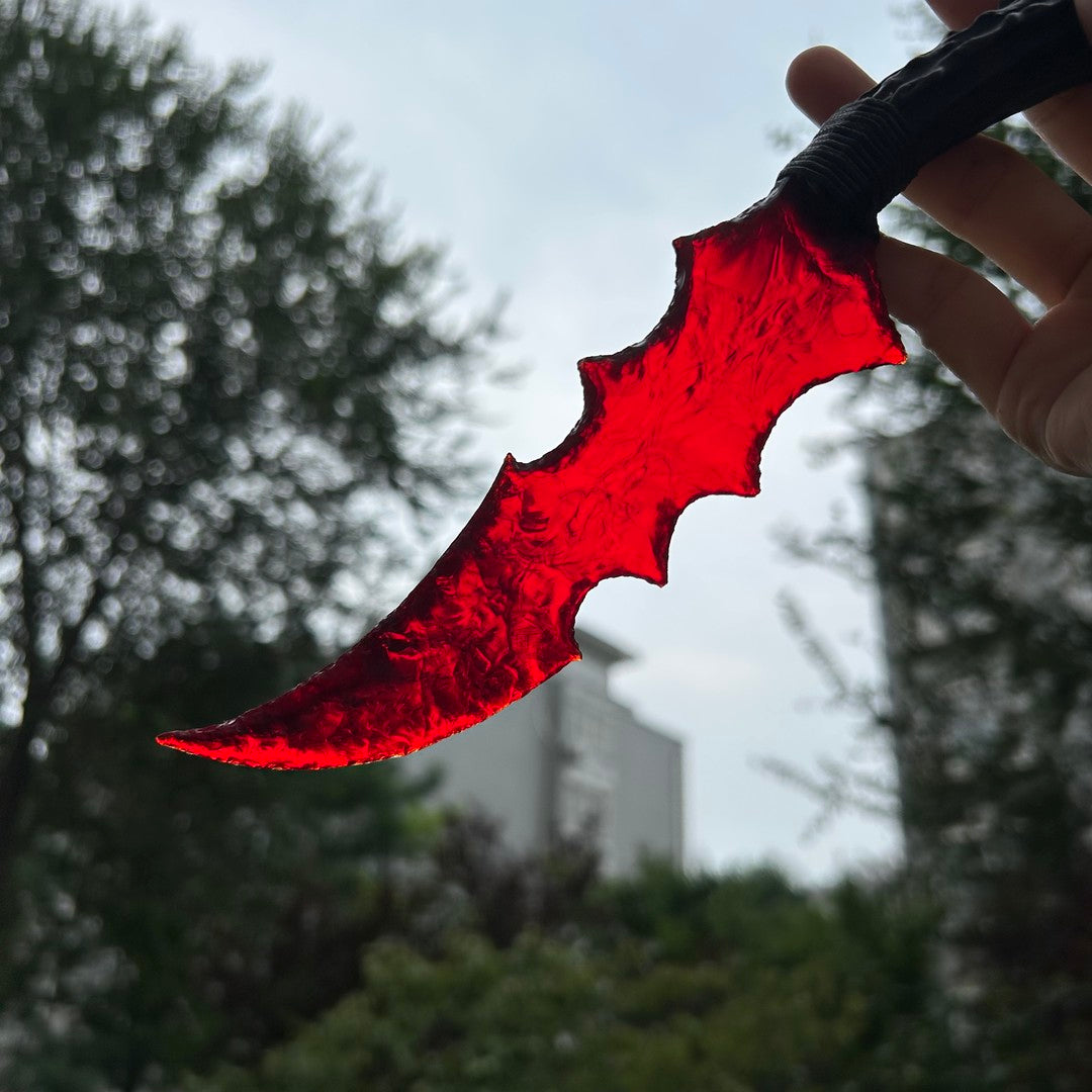 Red Glass Irregular Hunting Knife with Antler Handle