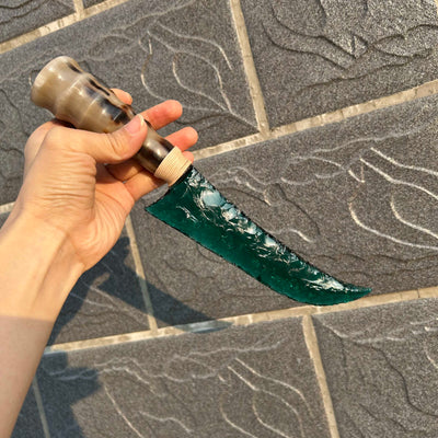 Green Glass Hunting Knife with Ram Horn Handle