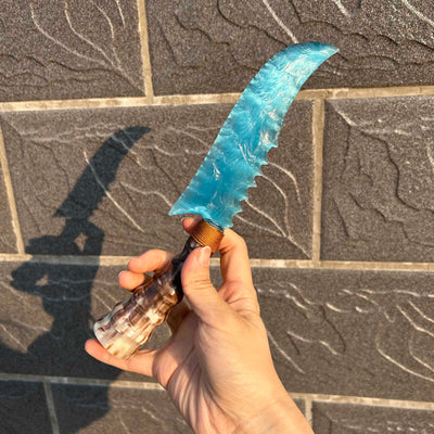Peacock Blue Cat’s Eye Stone Karambit with Ebony Handle