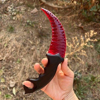 Red Glass Karambit with Ebony Handle