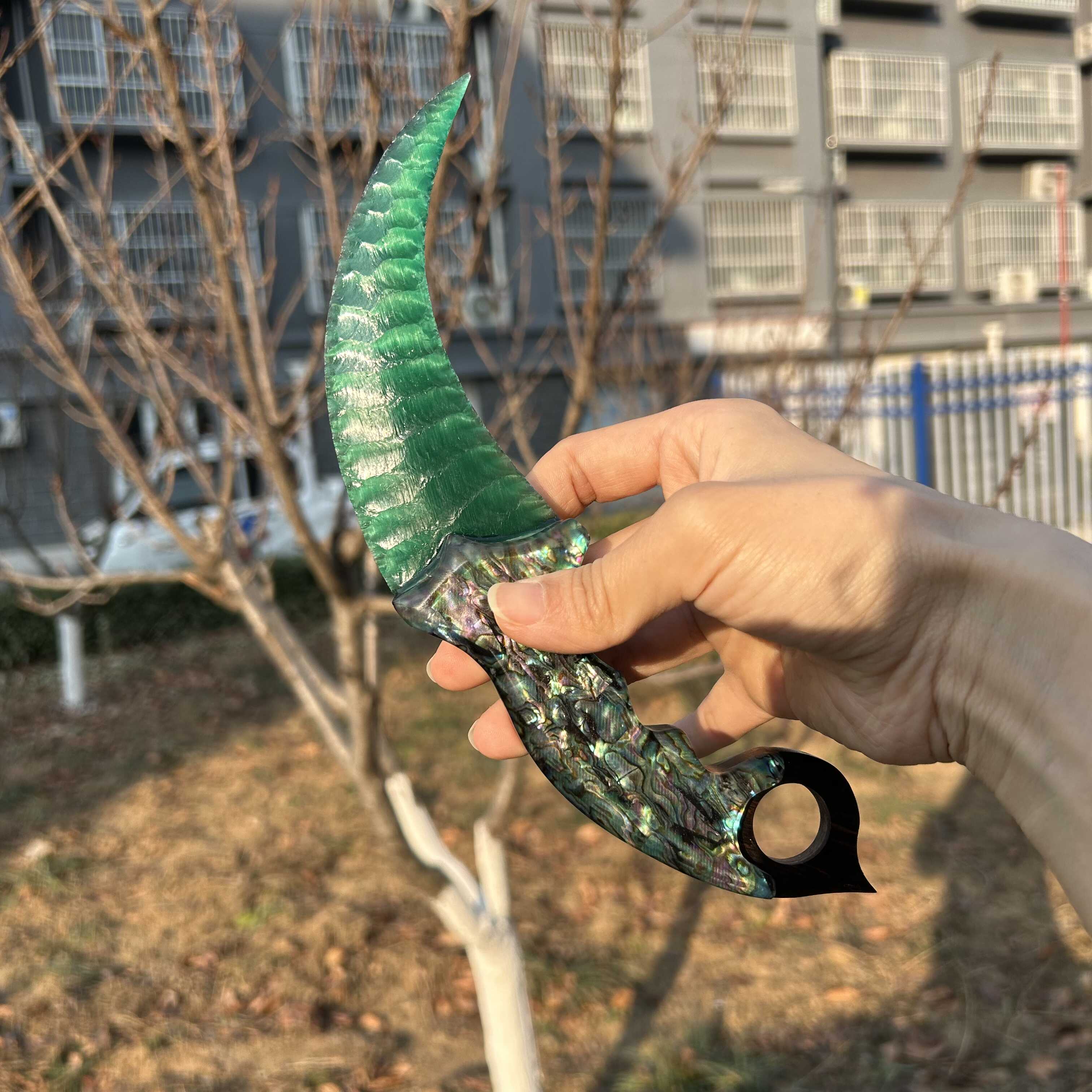 Green Cat’s Eye Stone Karambit with Abalone Shell Handle