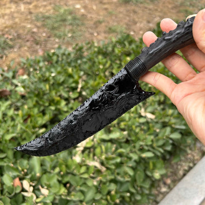 Obsidian Hunting Knife with Black Antler Handle
