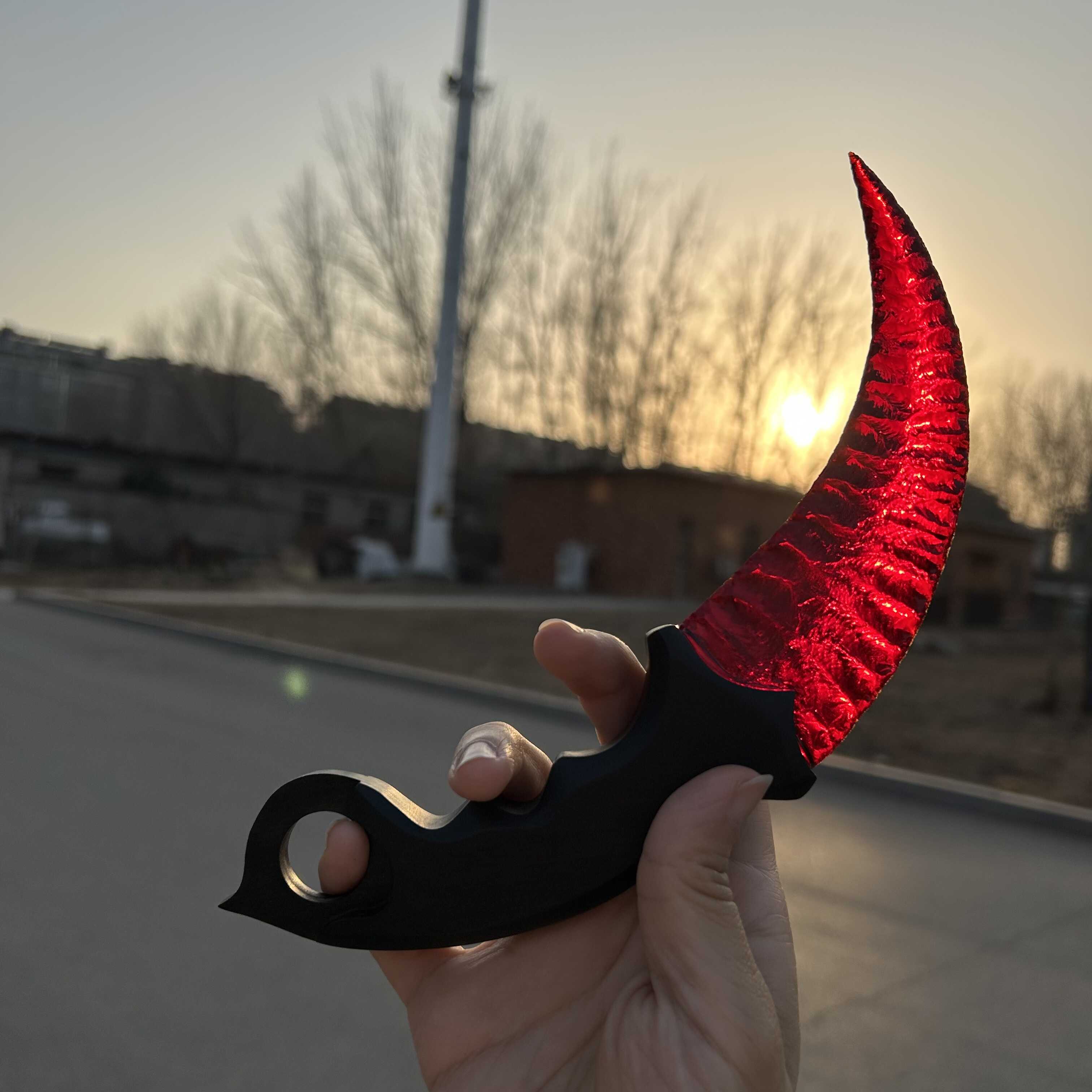 Red Glass Karambit with Ebony Handle