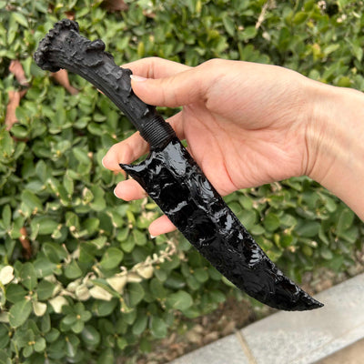 Obsidian Hunting Knife with Black Antler Handle