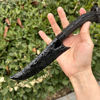 Obsidian Hunting Knife with Black Antler Handle