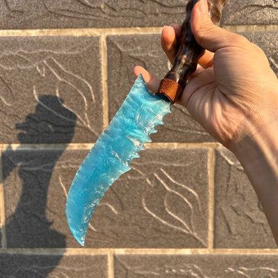 Peacock Blue Cat’s Eye Stone Karambit with Ebony Handle