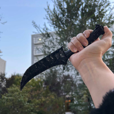 Obsidian Irregular Hunting Knife with Black Antler Handle