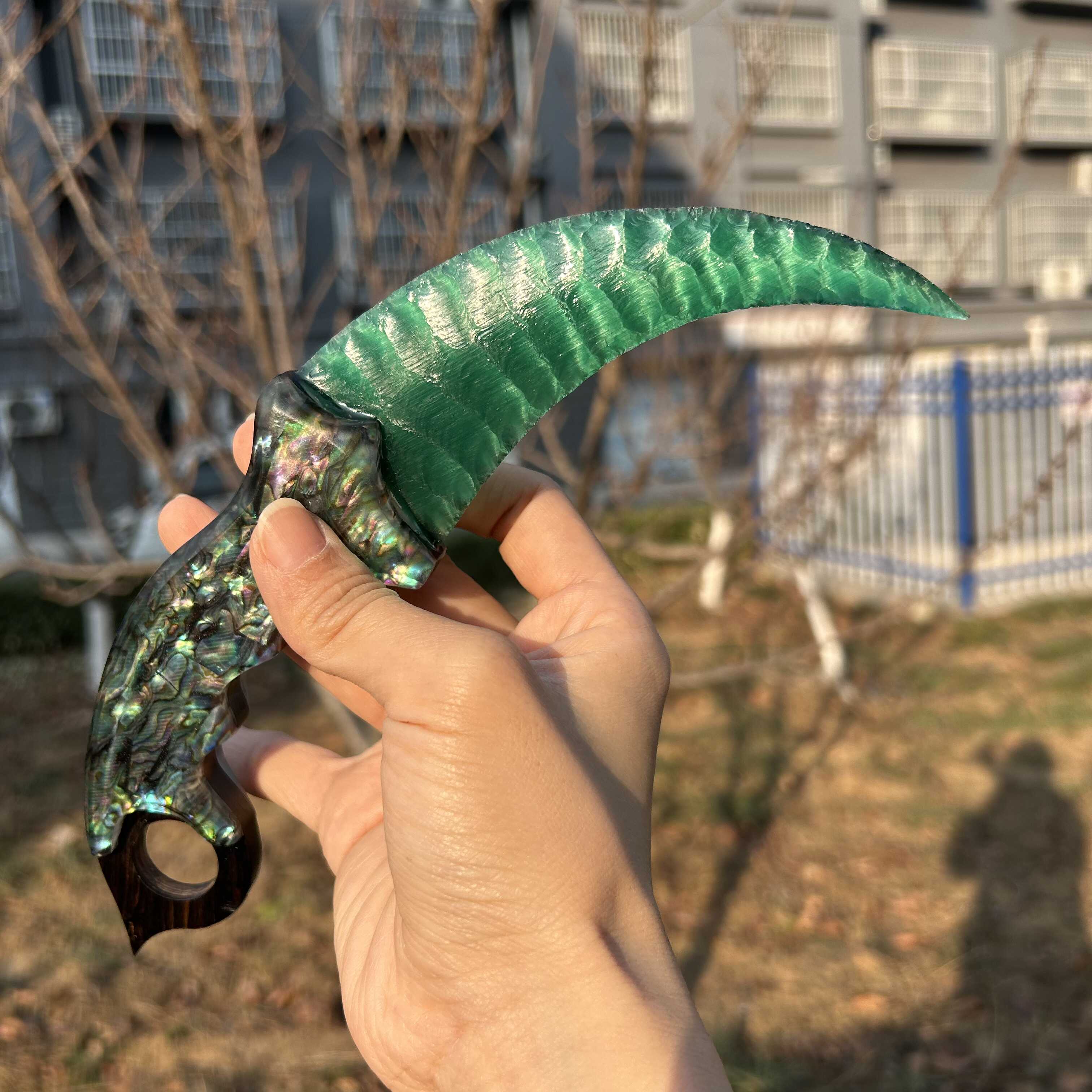 Green Cat’s Eye Stone Karambit with Abalone Shell Handle