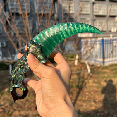 Green Cat’s Eye Stone Karambit with Abalone Shell Handle