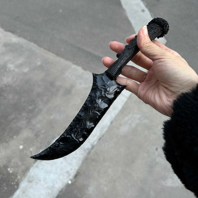 Obsidian Irregular Hunting Knife with Black Antler Handle