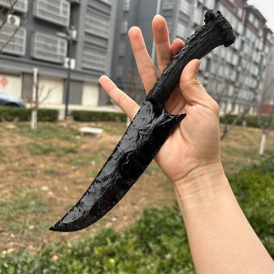 Obsidian Hunting Knife with Black Antler Handle