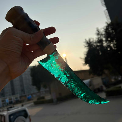 Green Glass Hunting Knife with Ram Horn Handle