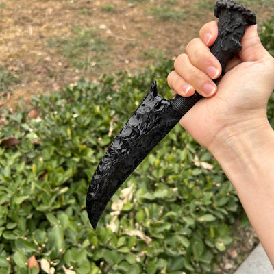 Obsidian Hunting Knife with Black Antler Handle