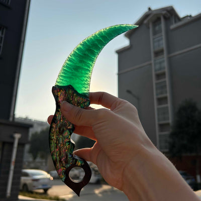 Green Cat’s Eye Stone Karambit with Abalone Shell Handle