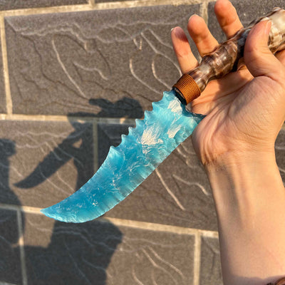 Peacock Blue Cat’s Eye Stone Karambit with Ebony Handle