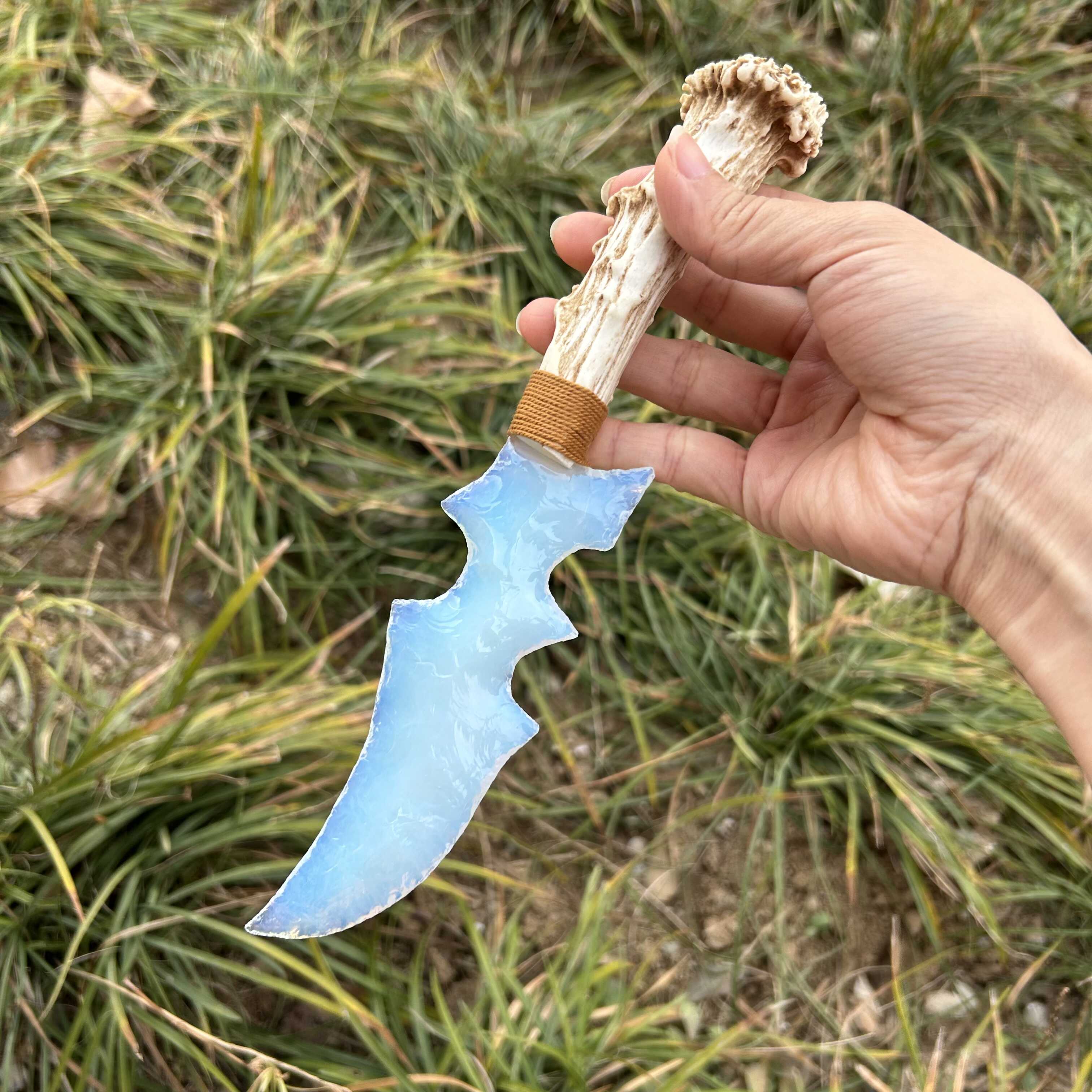Opal Irregular Hunting Knife with Antler Handle