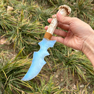 Opal Irregular Hunting Knife with Antler Handle