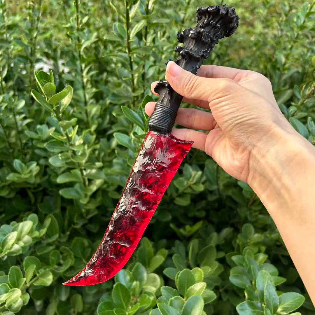 Red Glass Hunting Knife with Antler / Horn Handle