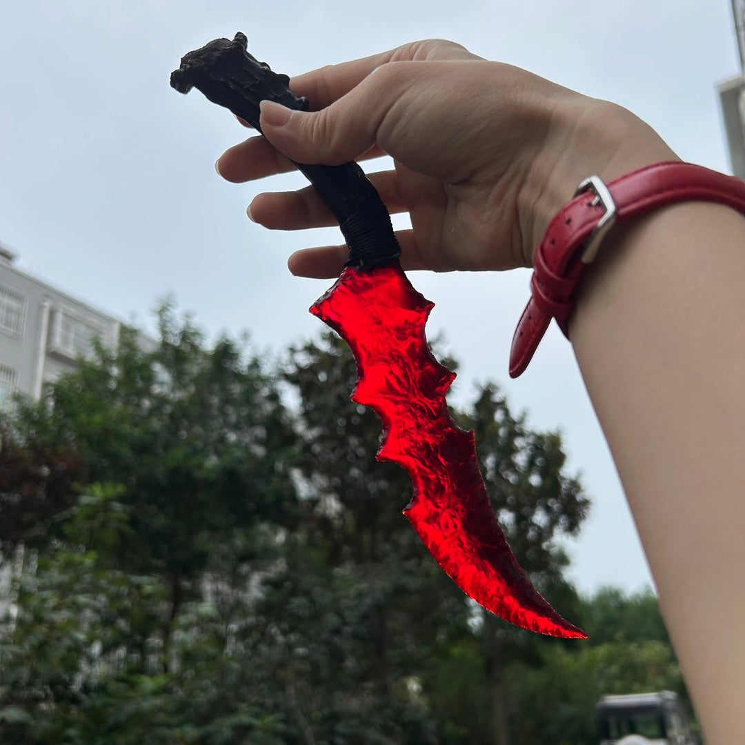Red Glass Irregular Hunting Knife with Antler Handle