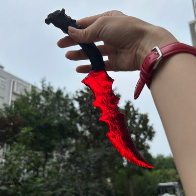 Red Glass Irregular Hunting Knife with Antler Handle