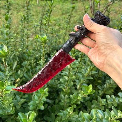 Red Glass Hunting Knife with Antler / Horn Handle