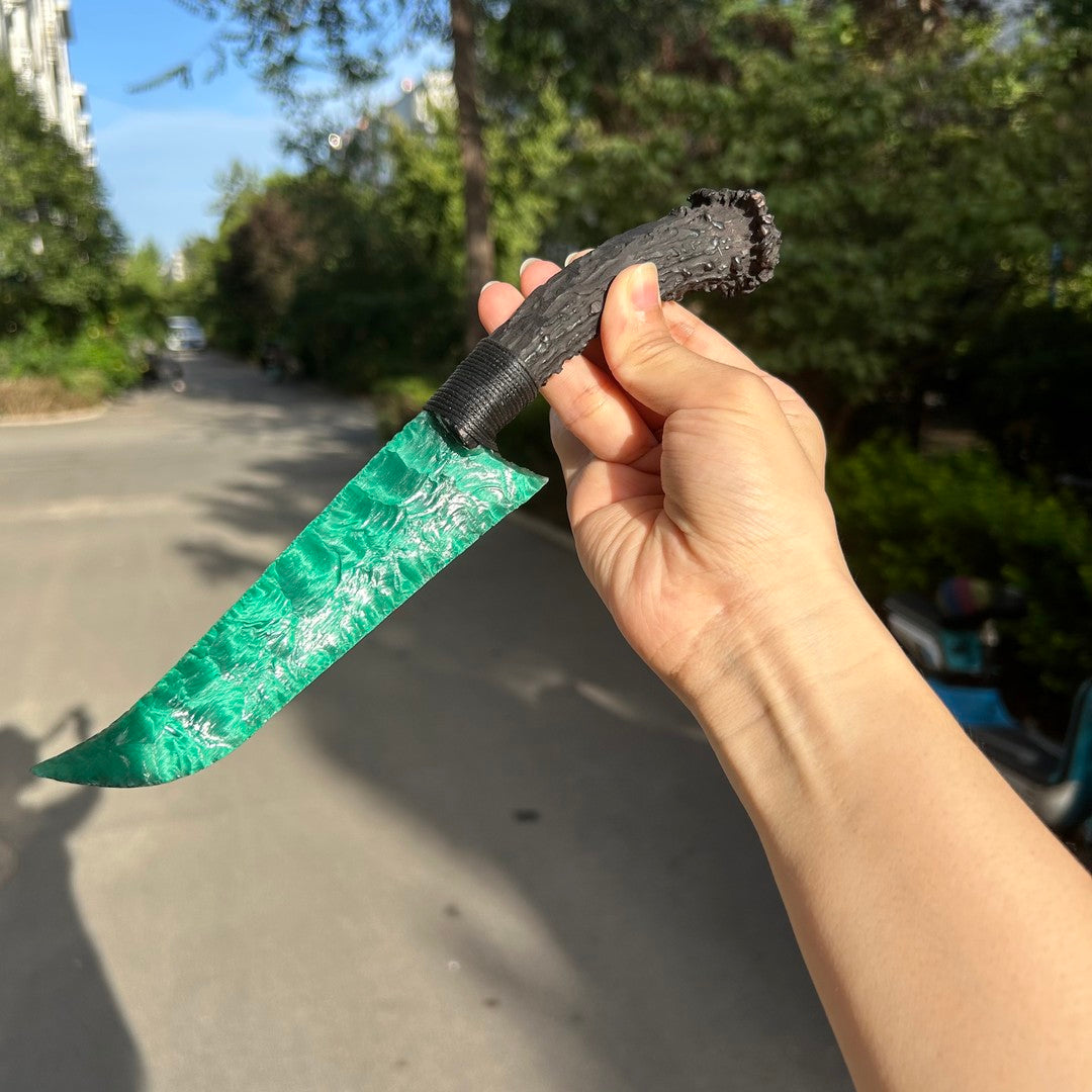 Green Cat’s Eye Stone Hunting Knife with Black Antler Handle
