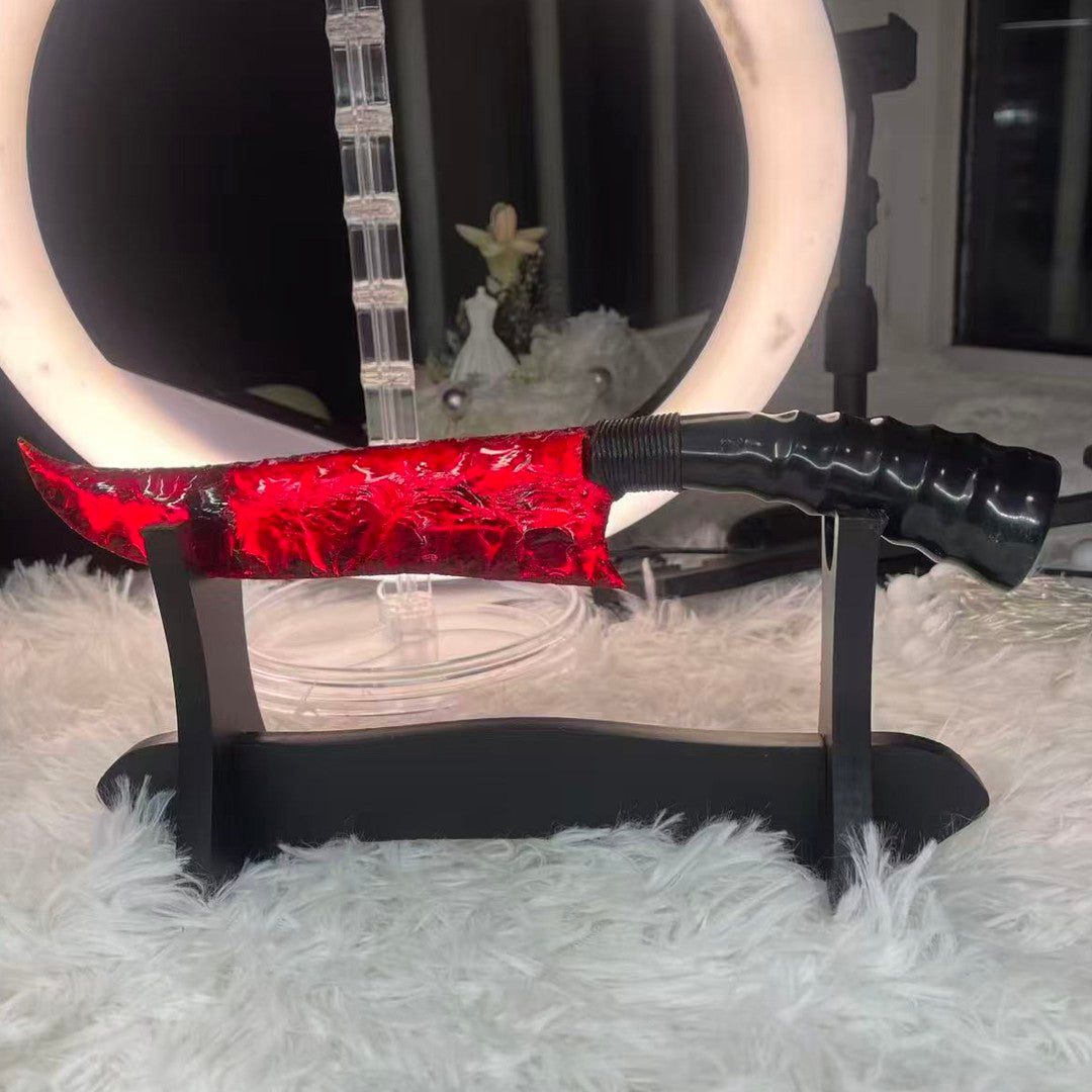 Red Glass Hunting Knife with Antler / Horn Handle