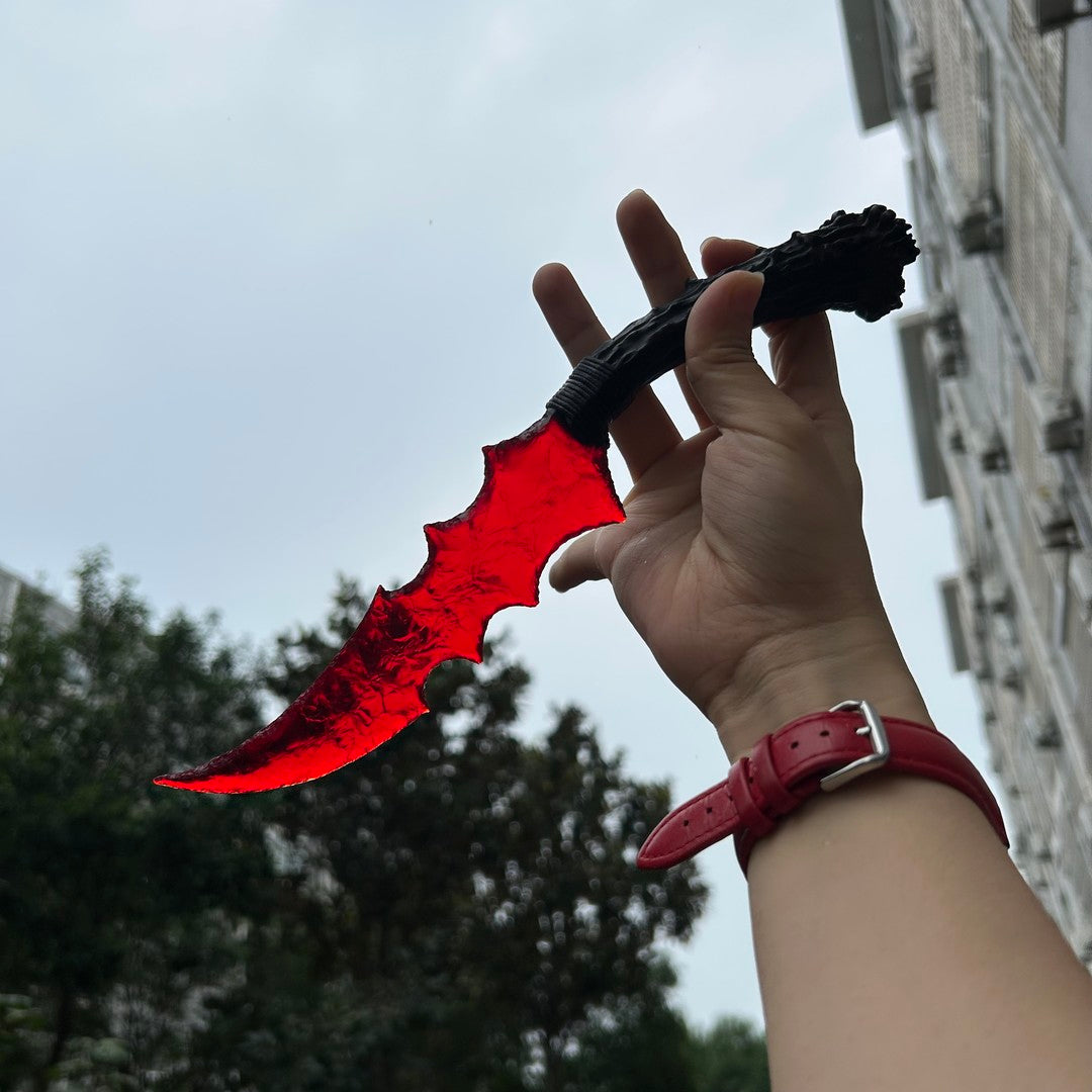 Red Glass Irregular Hunting Knife with Antler Handle