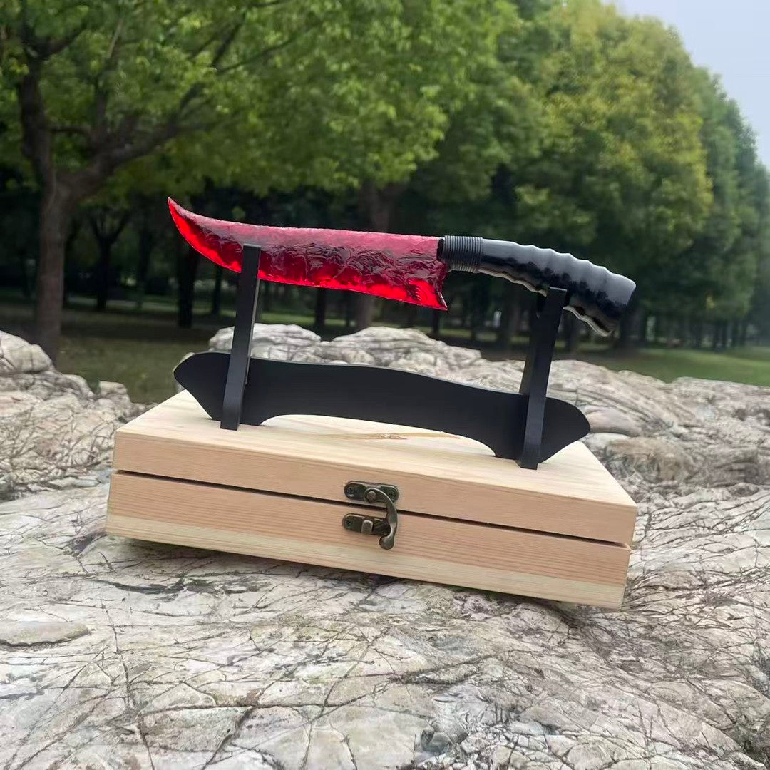 Red Glass Hunting Knife with Antler / Horn Handle