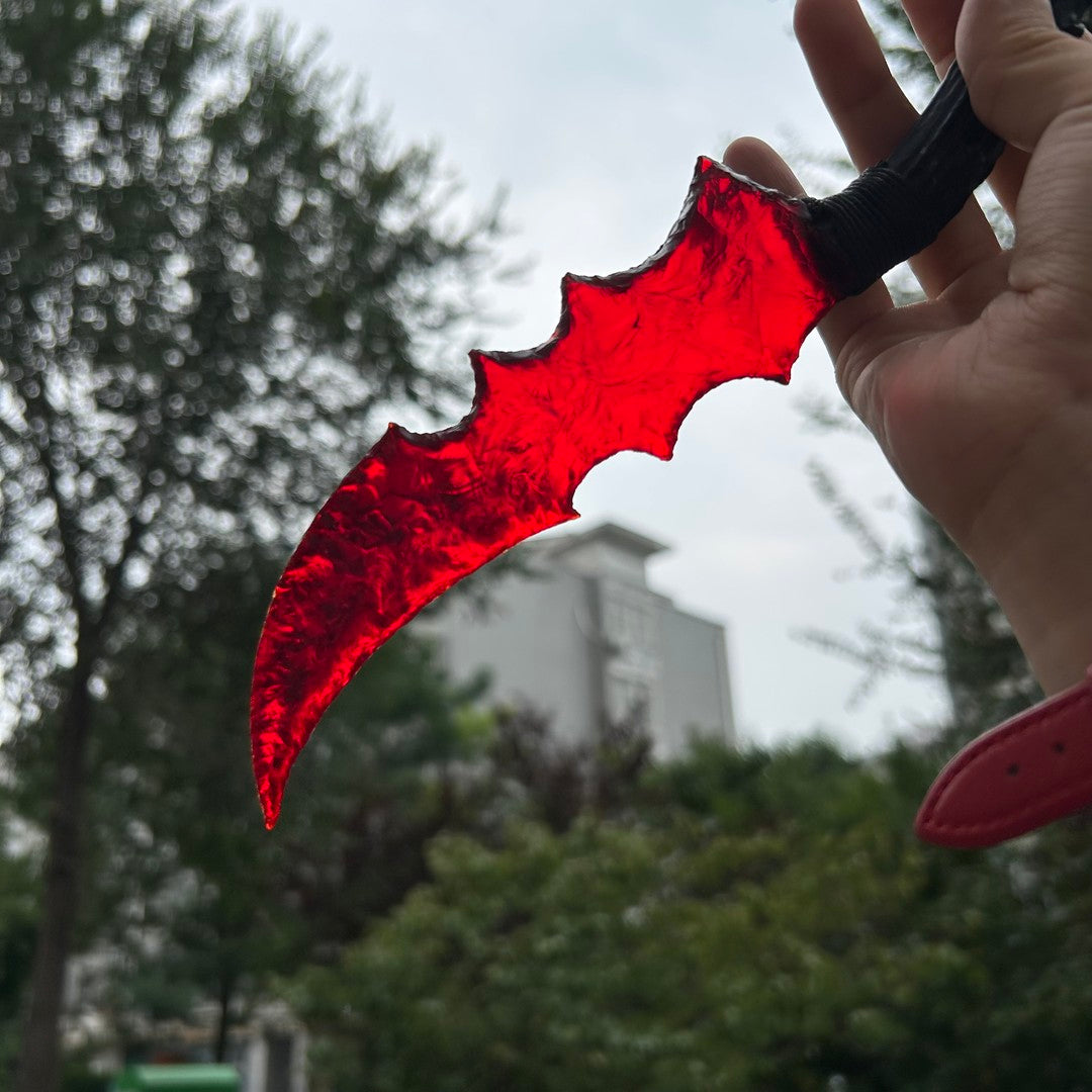 Red Glass Irregular Hunting Knife with Antler Handle