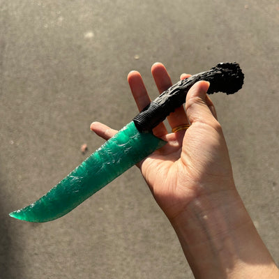 Green Cat’s Eye Stone Hunting Knife with Black Antler Handle