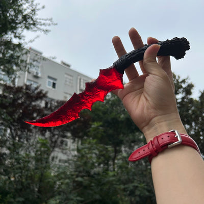 Red Glass Irregular Hunting Knife with Antler Handle